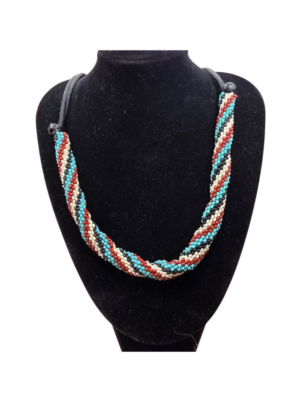 Handmade Spiral Rope Seed Bead Necklace Beadwoven Boho Teal Maroon Statement